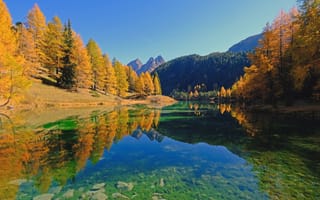 Картинка Граубюнден, деревья, Швейцария, осень, пейзаж, горы, озеро