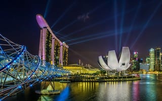 Картинка Марина Бэй Сэндс, ночь, иллюминация, горд, Сингапур, ночные города