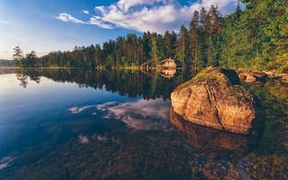 Картинка Nuuksio National Park, озеро, домик, лес, пейзаж, деревья, Финляндия, Хельсинки, природа