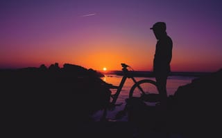 Картинка человек, silhouette, велосипед, man, силуэт, bicycle, закат, sunset