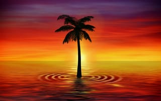 Картинка пальмы, art, sea, сумерки, palm, море, twilight, искусство