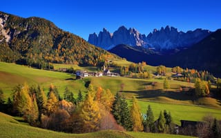 Картинка Больцано, горы, дома, поля, деревья, пейзаж, Италия, осень, холмы, Венето