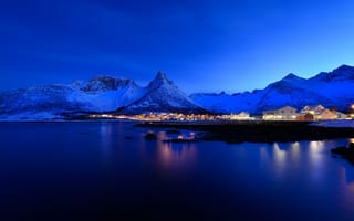 Картинка Senja, огни, ночь, Norway, пейзаж