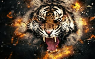 Картинка тигр, art, клыки, оскал, хищник