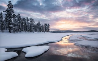 Картинка Finland, Финляндия, Lapland, закат, деревья, зима, пейзаж, Лапландия, снег