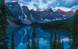 Картинка Lake Moraine, озеро, Канада, горы, пейзаж, скалы, Альберта, Canada, Озеро Морейн, деревья