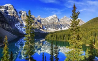 Обои Lake Moraine, Канада, пейзаж, деревья, Canada, горы, Альберта, озеро, скалы, Озеро Морейн