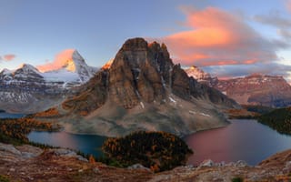 Картинка Assiniboine Park, Скалистые Горы, озеро, пейзаж, Британская Колумбия, панорама, закат, British Columbia