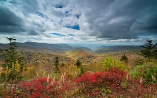 Картинка Северная Каролина, пейзаж, холмы, осень, деревья, облака, горы