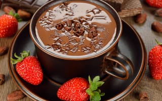Картинка горячий шоколад, клубника, ягоды