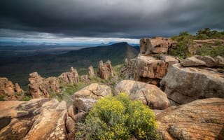 Картинка Camdeboo National Park, пейзаж, небо, горы, скалы, цветы