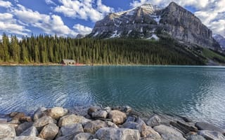 Картинка Озеро Луиз, Fairview Mountain, скалы, пейзаж, озеро, горы, Канада, Alberta, Lake Louise, деревья