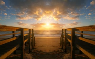 Картинка закат солнца, рассвет, пляж, берег, смеркаться, пирс, панорама, мост, море, воды, размышления, небо