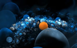 Картинка фрактал, синий, шар, круг, оранжевый