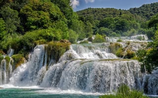 Картинка Водопады Крка, лес, Хорватия, водопад, деревья, пейзаж, природа, река
