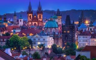 Обои Прага, сумерки, город, Prague, Чехия, Czech Republic