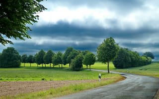 Картинка Шлезвиг-Гольштейн, деревья, облака, весна, Германия, дорога, пейзаж