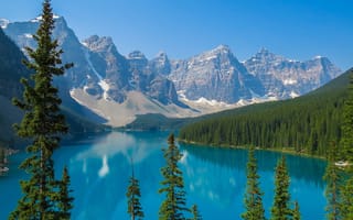 Картинка Moraine Lake, Canada, Alberta, деревья, Banff National Park, пейзаж, горы, озеро
