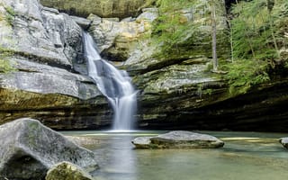 Картинка водопад, скалы, водоём, деревья, Hocking Hills State Park, природа, камни, пейзаж