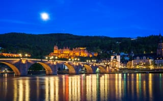 Картинка Гейдельберг, ночной город, город, ночь, Гейдельбергский замок, иллюминация, Heidelberg, Германия, ночные города