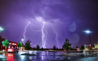 Картинка Альбукерке, иллюминация, Нью-Мексико, пейзаж, шторм, тучи, Город, красивое небо, США, молния