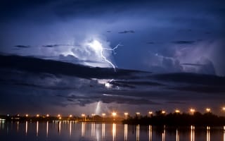 Картинка Florida, Флорида, пейзаж, разряд, небо, молния, вспышка, облака, ночь, шторм, иллюминация, непогода