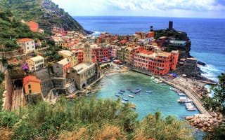 Картинка HDR, Italy, побережье, Vernazza, Италия, coastline, город