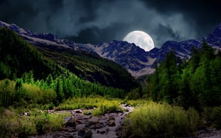 Обои луна, горы, астрономия, небо, свет, ночь, пространство, пейзаж, фантазия, облака, природа, атмосфера