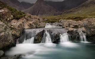 Картинка водопад, остров скай, гора, сказочный бассейн, шотландия, длительное пребывание, пейзаж