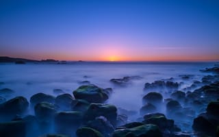 Картинка Калифорнийское побережье, море, камни, закат, берег, пейзаж