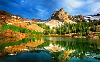 Картинка Юты, природа, отражение, озеро, деревья, горы, пейзаж, США