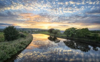 Картинка Река Морн, Великобритания, закат, небо, пейзаж, Северная Ирландия, графство Тирон, Страбэйн