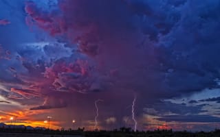 Обои Муссонный шторм, непогода, гроза, пейзаж, молния, Аризона, буря, Сьерра-Виста, туча, иллюминация