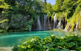 Картинка Плитвицкие озера, пейзаж, Национальный парк Плитвицкие озера, Хорватия, Croatia, водопад, Plitvice Lakes national park