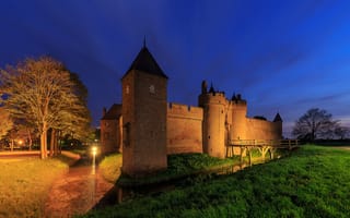 Картинка Муниципалитет Лингваард, иллюминация, вечер, Гельдерн, Doornenburg, ночь, Нидерланды, Замок Доорненбург