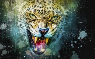 Картинка леопард, оскал, хищник, art