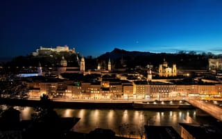 Картинка Salzburg, иллюминация, город, ночь огни, Австрия, Austria, Зальцбург
