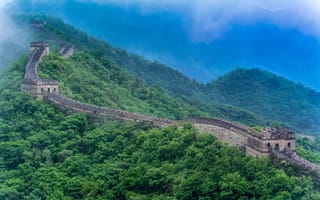 Картинка Великая китайская стена, Китай, лес, туман, участок Мутяню, пейзаж, горы, недалеко от Пекина