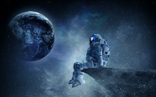 Картинка космонавт, скалы, планеты