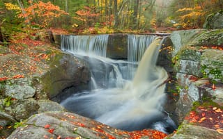 Картинка осень, лес, пейзаж, природа, водопад, скалы, деревья