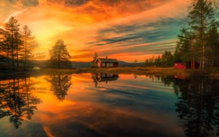 Картинка Norway, озеро, домик