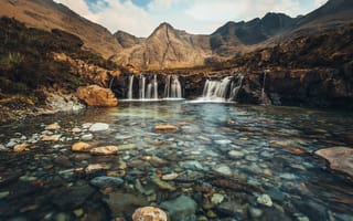Картинка Шотландия, сказочные бассейны, водопад