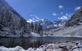 Картинка Марун Беллс, Колорадо, деревья, зима, Maroon Bells, United States, пейзаж, природа, горы, Colorado