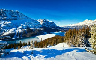 Картинка Peyto Lake, пейзаж, Alberta, Canada, горы, зима, Banff National Park