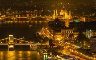 Обои Budapest, ночь, город, Будапешт, ночные города, Венгрия, Дунай, иллюминация