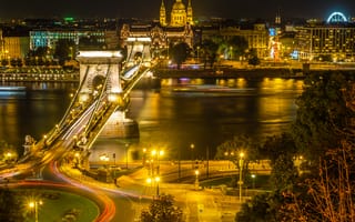 Картинка Budapest, ночь, город, Дунай, Венгрия, Будапешт, ночные города, иллюминация