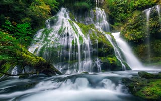 Картинка Panther Creek Waterfalls, Portland, осень, лес, пейзаж, водопад, деревья, природа