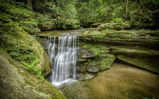 Картинка Hidden Falls, природа, Ohio, скалы, лес, деревья, Hocking Hills State Park, пейзаж, водопад