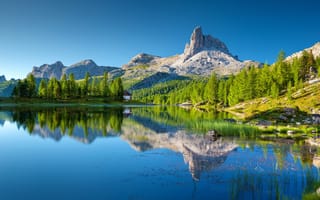 Обои озеро federa, горы, горный мир, горный пейзаж, крода да лаго, альпийский, природы, италия, доломиты, пейзаж, bergsee, озеро