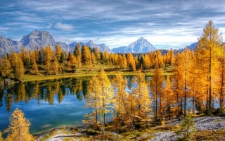 Картинка Antelao Dolomiti Mountain Re, Bergsee, Италия, пейзаж, небо, осень, природа, альпийский, federa, облака, озеро, горы